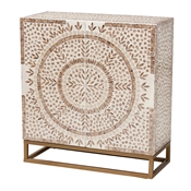 Baxton Studio Ercilia Modern Bohemian White and Rustic Brown Mother of Pearl Storage Cabinet